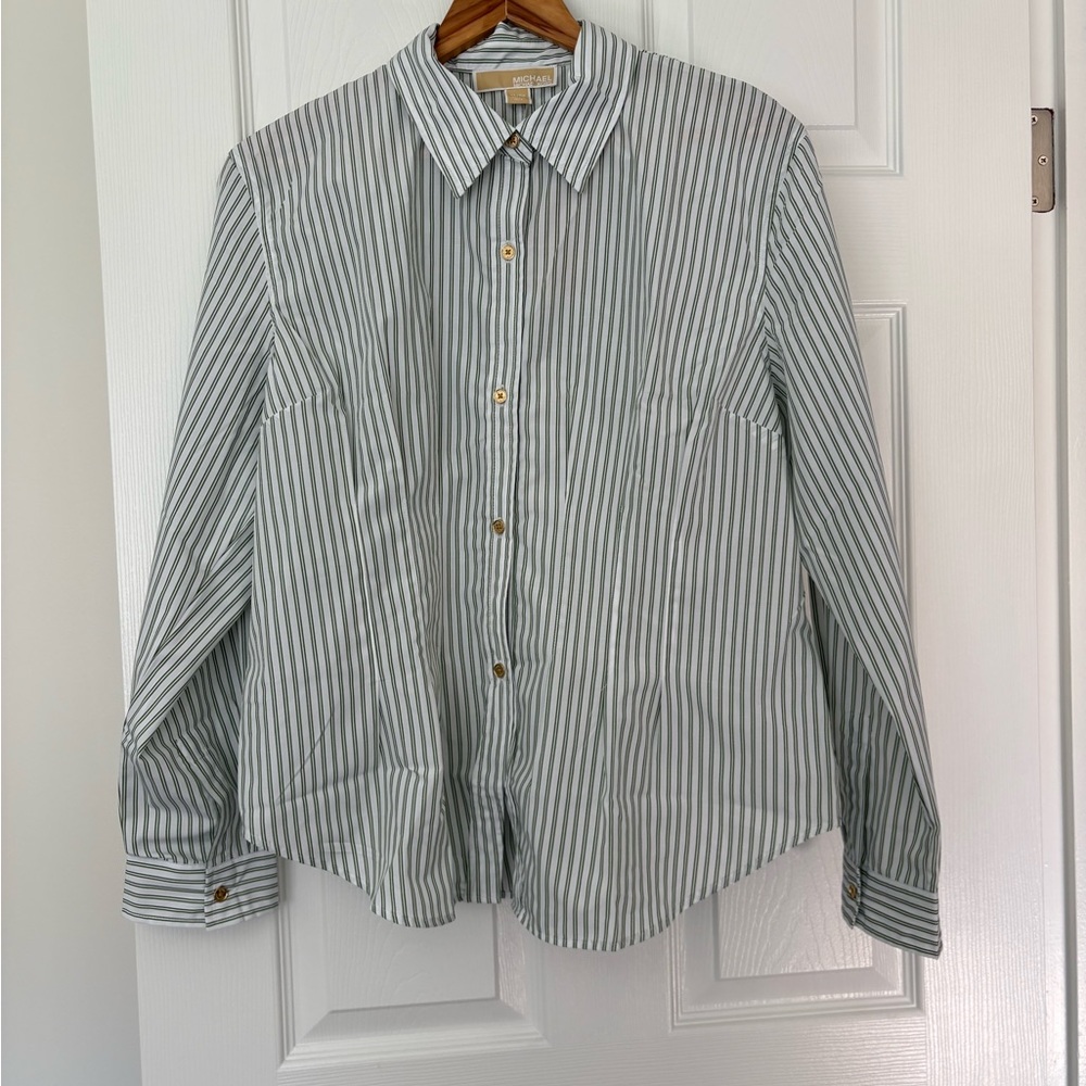 NWT Michael Kors Green-Striped Button Front Shirt